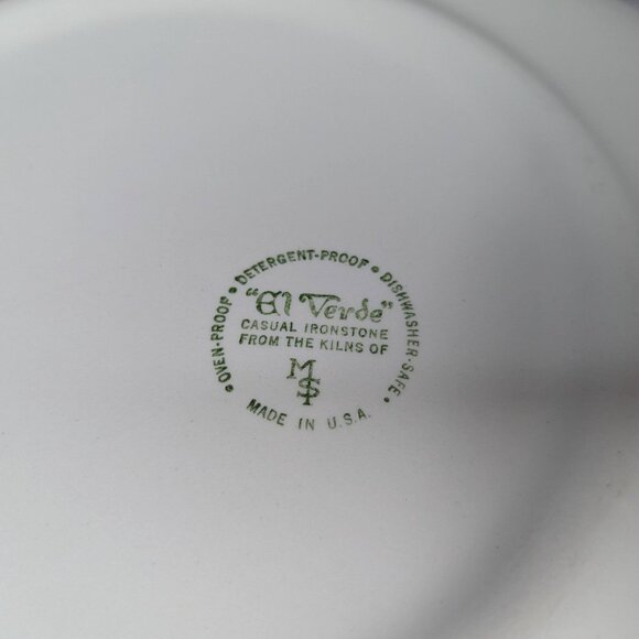 Vintage Max Schonfeld El Verde Casual Ironstone Green & White 12" Round Platter - Picture 5 of 12